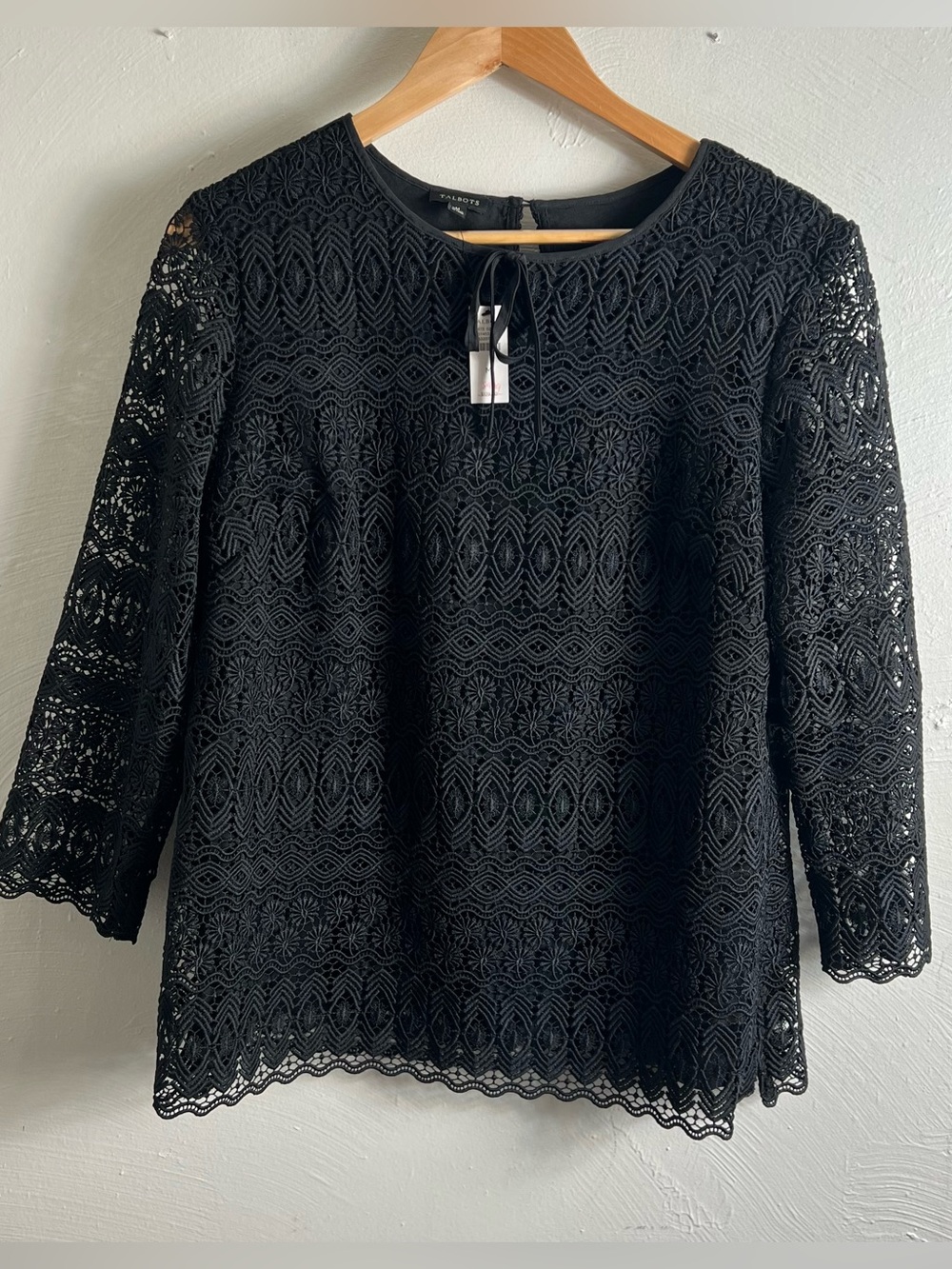 Talbots black lace top tie neck size medium